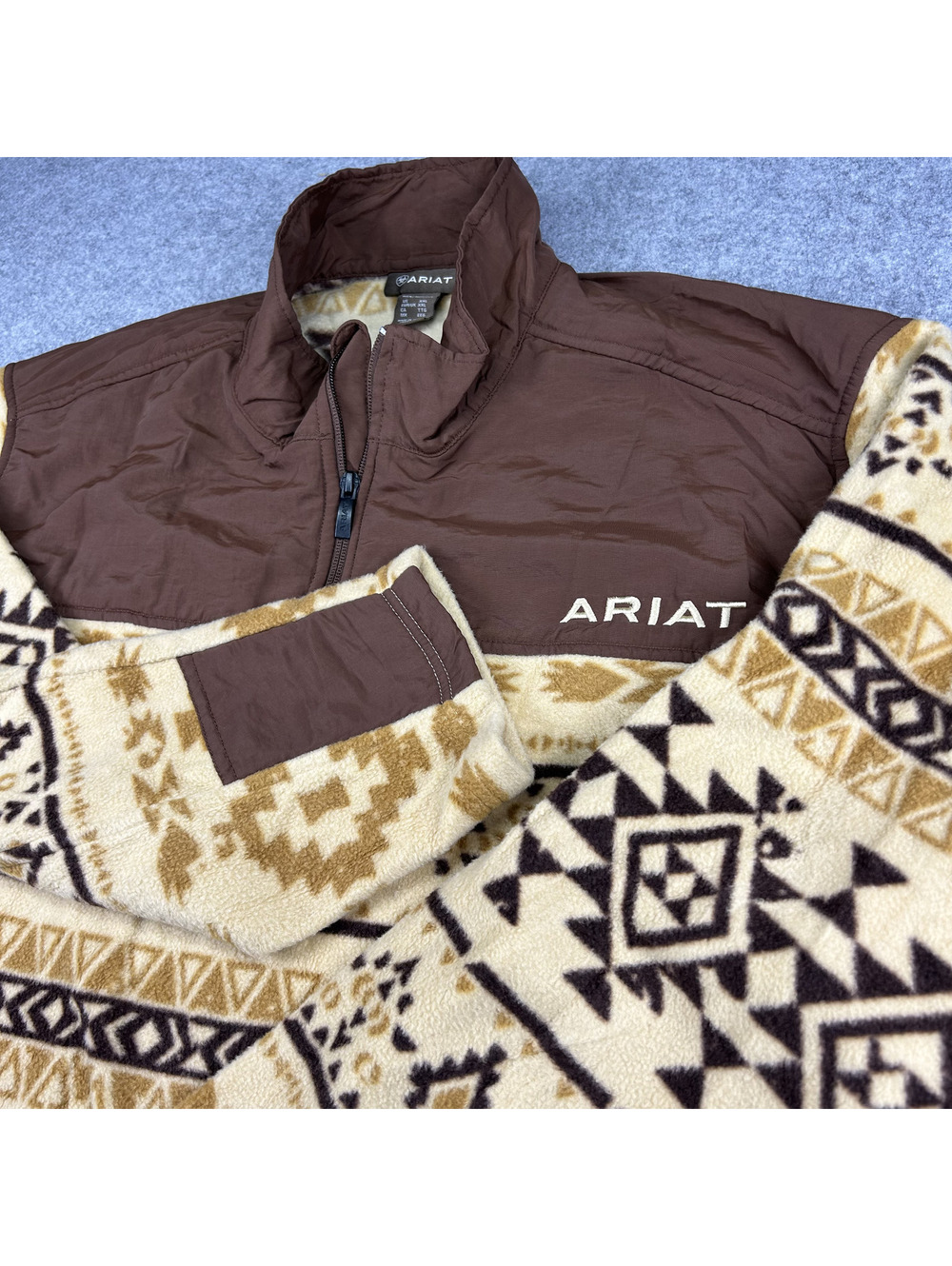 Ariat Southwest Aztec Fleece Pullover Mens XXL Tribal Quarter Zip Tan Geometric
